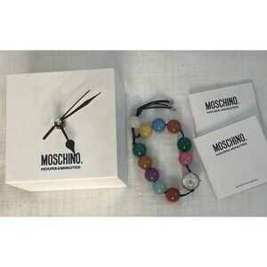Vintage Moschino jade stone bracelet watch + Hours Minutes Working Gift Box Y2K